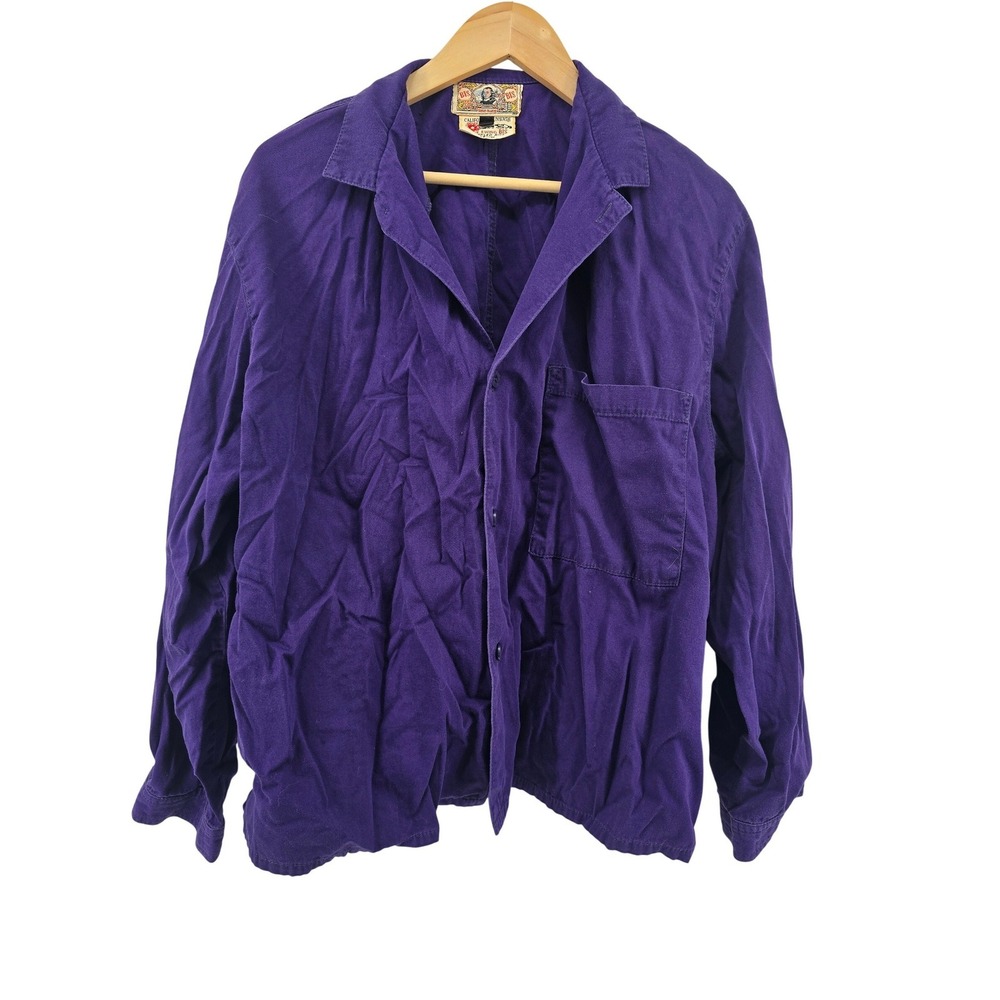 Gene Ewing BIS Button Down Shirt Women L Purple Wrinkled Rich Denim Made in USA